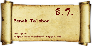 Benek Talabor névjegykártya
